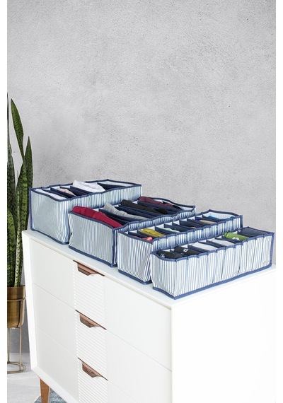 Serstil 8 Gözlü Çekmece Içi Lacivert Çizgili Düzenleyici Organizer - Large 24 X 37 X 18 Mavi