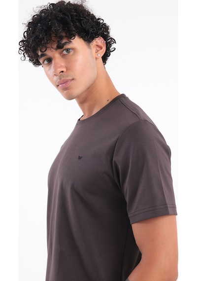 Rowinger Modal İnterlock Kumaş Minimal Logolu Bisiklet Yaka Erkek Spor T-shirt Brown