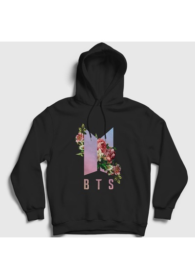 Presmono Unisex Roses Bts Kapüşonlu Sweatshirt Siyah