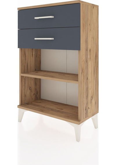 Arges Komodin Tek Raflı 2 Çekmeceli 60x30x96 Çam-antrasit Atlas Çam