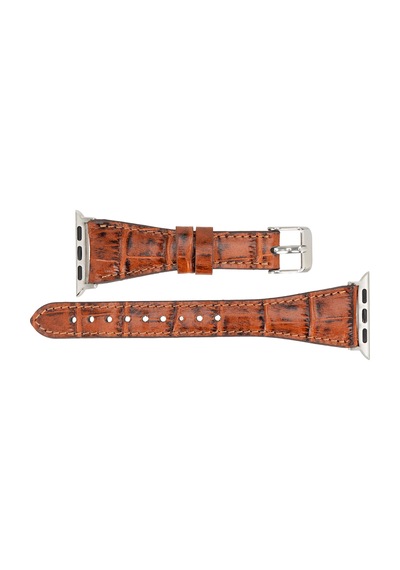 Bloomband Signature Croc Brown Leather Apple Uyumlu Watch Band - 44/45/46/49mm