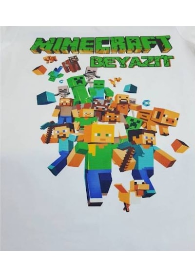 Minecraft Isminize Kişiye Isme Çocuğun Adına Özel Tişört Beyaz
