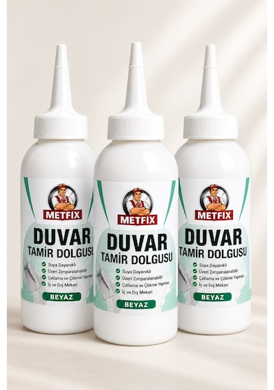 3 Adet Hazır Duvar Tamir Dolgusu Beyaz 220 Gr Suya Dayanıklı Derz Çatlak Ve Delik Dolgu Macunu