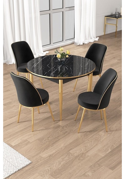 Canisa Osle Serisi 90x90 Yuvarlak Siyah Mermer Desen Mutfak Masa Takımı 4 Sandalye Gold Detay Masa Siyah Mermer Desen Sandalye Siyah Gold Ayak Canisa Osle Serisi 90x90 Yuvarlak Siyah Mermer Desen Mutfak Masa Takımı 4 Sandalye Gold Detay Masa Siyah Mermer Desen Sandalye Siyah Gold Ayak