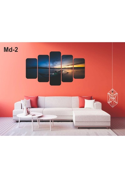 5 Parça Deniz Sandal Manzaralı Mdf Tablo