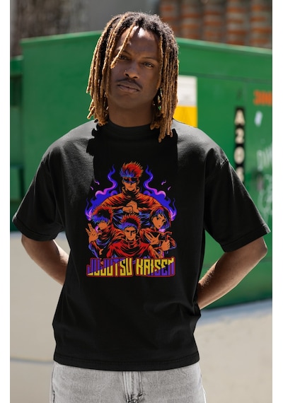 Jujutsu Kaisen Anime Dizi Karakterler Baskılı Unisex Oversize Goj Siyah