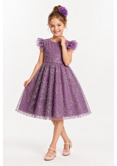 Mnk Baby & Kids Floare Kız Çocuk Abiye Elbise M00850 Mor