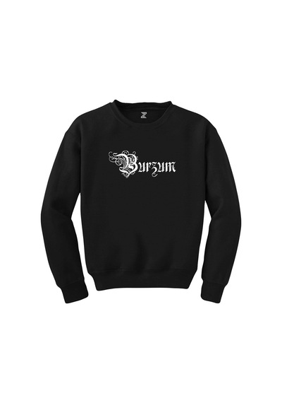 Burzum Design Logo Siyah Sweatshirt Beyaz