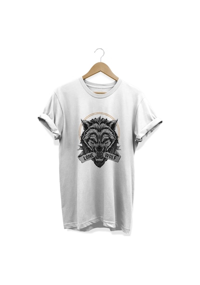 Lone Wolf Baskılı Beyaz T-shirt Beyaz