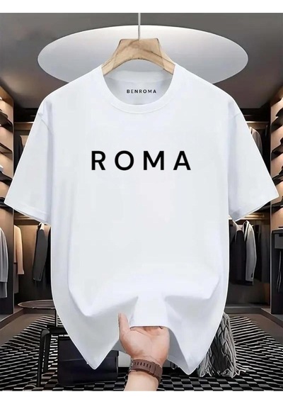 Roma Baskılı Oversize Tişört BEYAZ