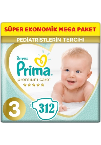 Prima Premium Care Bebek Bezi Beden:3 (6-10Kg) Midi 312 Adet Süpe