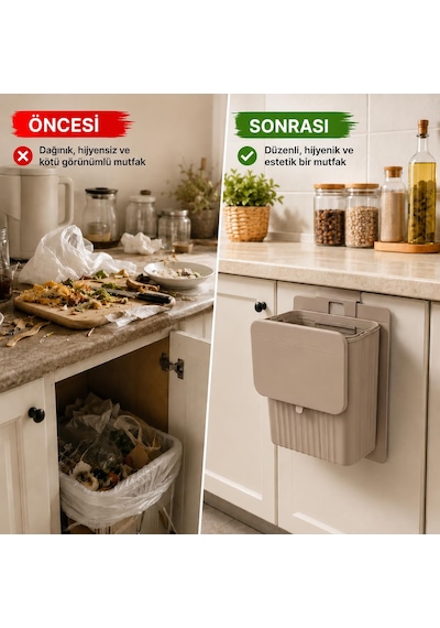 Askılı Mutfak Dolap Kapağı Çöp Kovası 15 Litre, Katlanabilir Tezgah Altı Çöp Kutusu, Dolap İçi Ve Dışı Ku Diğer
