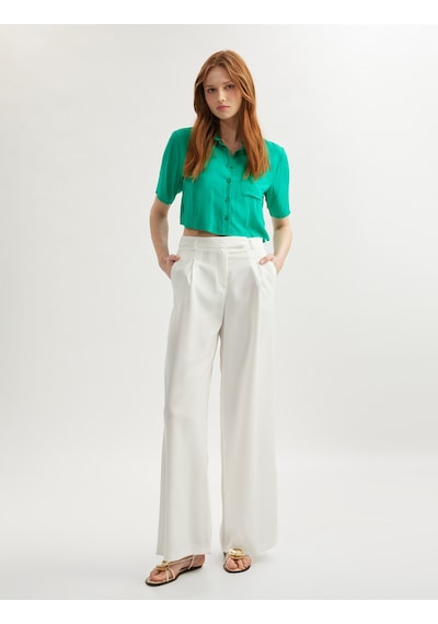 Koton Cep Detaylı Kısa Kollu Viskon Crop Oversize Gömlek Yeşil 5sak60244pw Yeşil