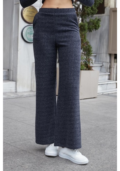 JUMENT Kadın Simli Kaşkorse Yüksek Bel Yan Cepli Beli Lastikli Bol Paça Pantolon -lacivert JUMENT Kadın Simli Kaşkorse Yüksek Bel Yan Cepli Beli Lastikli Bol Paça Pantolon -lacivert