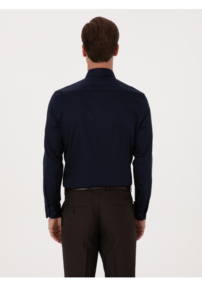 Cacharel Lacivert Slim Fit %100 Pamuk Klasik Gömlek