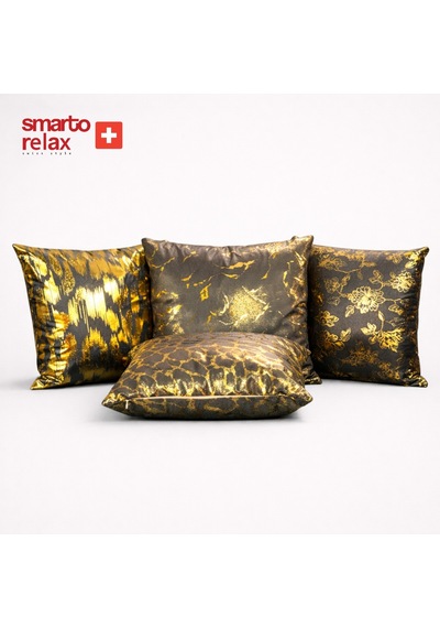 Smarto Relax Dolgulu Kırlent 4'lü Antibakteriyel Desenli Dekoratif 45x45 Cm Siyah - Altın