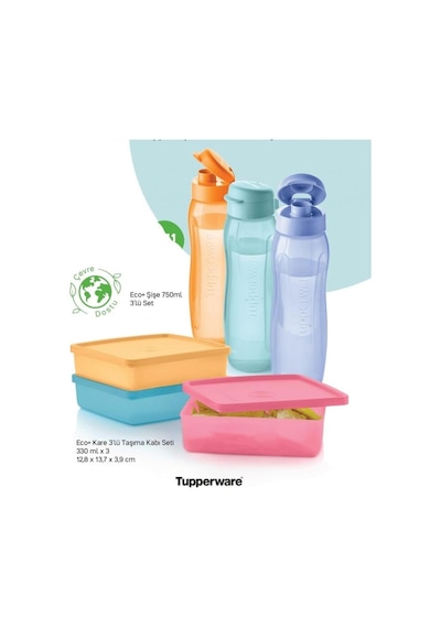 Eco Şişe 3x750 Ml Kare 3 X 330ml Taşıma Kabı 6 Lı Set Her Zaman Yanında Karışık