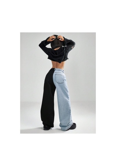 Kene Jeans Çift Renkli Bol Paça Denim Pantolon Çok Renkli
