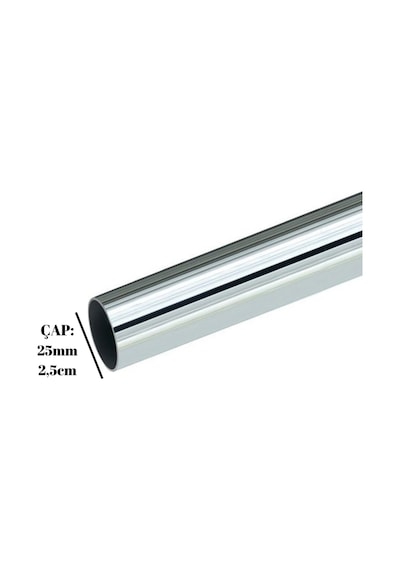 Metal Yuvarlak Krom Mobilya Askı Borusu 120cm 2 Adet Ayaklı Kapalı Flanş-1 Adet Boru Çap:25mm Gri