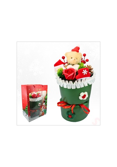 Pelüş Ayıcıklı Kokinalı Çantalı 35cm Yılbaşı Buketi - Yeşil