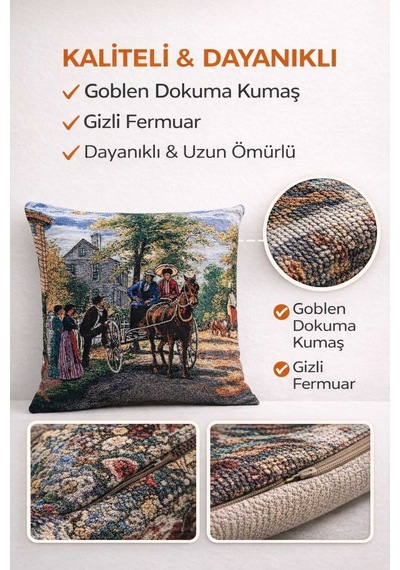 Goblen At Arabası Kırlent Kılıf Renkli