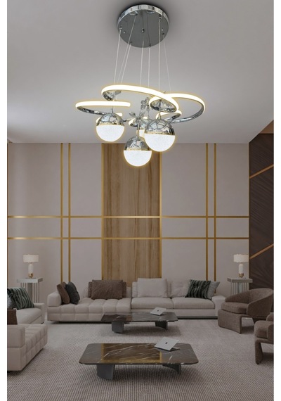 Florya 3 Renk 4 Toplu Led Avize Salon - Oturma Odası Ledli Avize Çiçek Krom