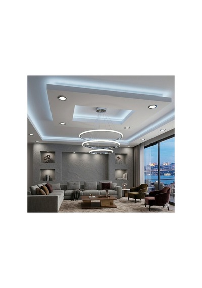 3 Lü Çember Modern Krom Avize Beyaz Işık Tek Renkli Salon & Yemek Masası Sarkıt Aydınlatma