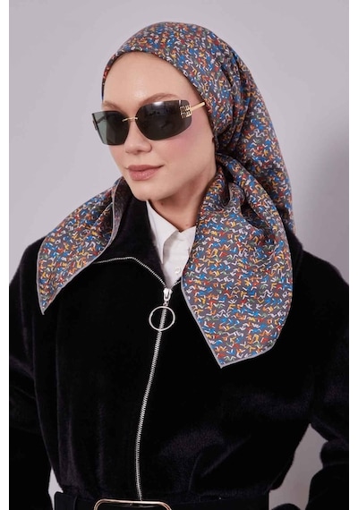 Levidor Mini Yazı Detayi Twill İpek Eşarp-0926 Gri