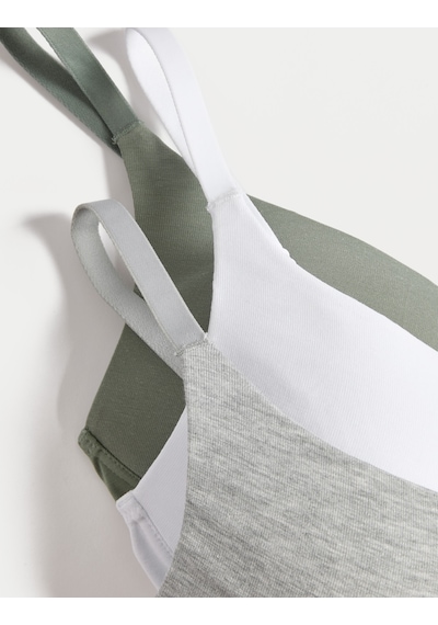 Marks & Spencer 3'lü Balensiz Pamuklu T-shirt Sütyeni Seti T33003276 Yeşil