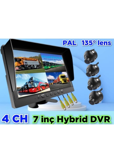 4 Adet 2 2 Cm Mini Kamera Ve 7 İnç Dvr Monitör 12 Volt 256 Gb