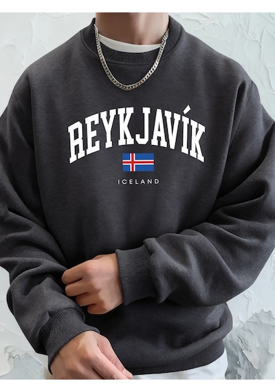 Startmore Startmorereykjavik İzlanda Mektup Ve Bayrak Baskılar Kapüşonlular Erkek Sokak Modası Giysileri Temel Y Antrasit