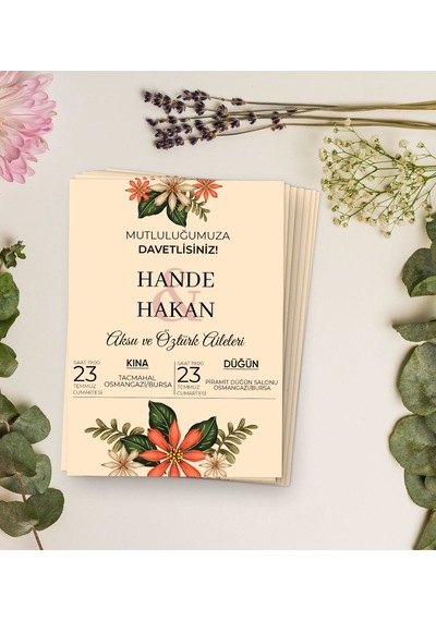 Bk Gift Kişiye Özel İsimli Düğün Davetiyesi Model 104 100adet