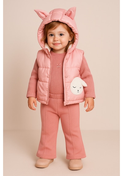 Uğur Bebe Kışa Meydan Okuyan Pembe 3 Lü Set: İçi Polar Kapüşonlu Şişme Yelek+kalın Tek Alt + Sweatshirt Pembe Pembe Uğur Bebe Kışa Meydan Okuyan Pembe 3 Lü Set: İçi Polar Kapüşonlu Şişme Yelek+kalın Tek Alt + Sweatshirt Pembe Pembe