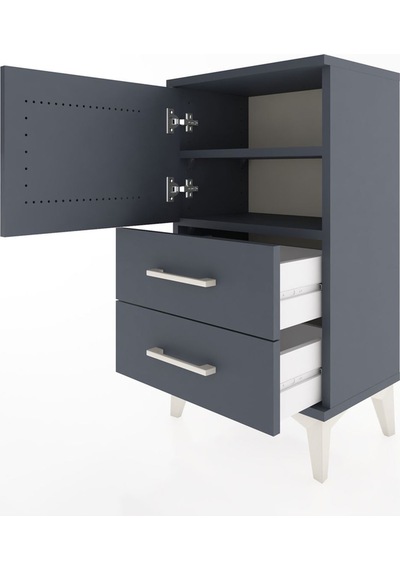 Arges Komodin 2 Raflı Tek Çekmeceli Tek Kapaklı 44x30x80 Antr... Antrasit