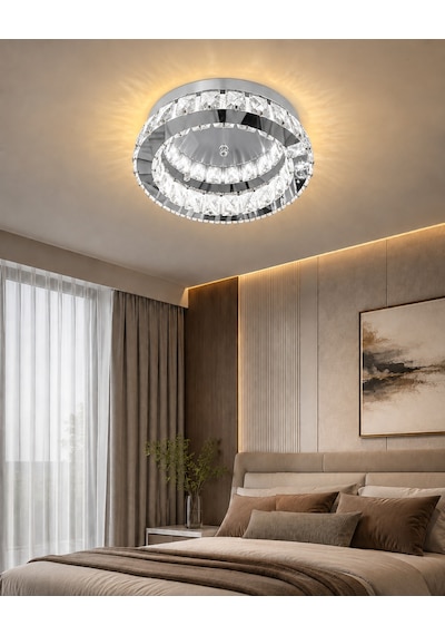 Kristal Taşlı 30 Cm Led Plafonyer Avize 3 Renk Işık, Oda Ve Koridor Aydınlatma Çok Renkli