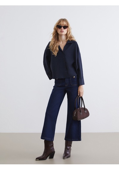 Lcw Vision Lacivert Oversize Kadın Gömlek