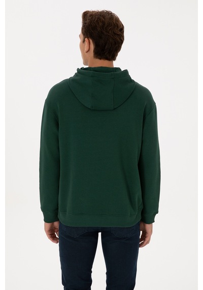 U.S. Polo Assn. Erkek Comfort Fit Kapüşonlu Koyu Yeşil Basic Sweatshirt 50313746-VR079