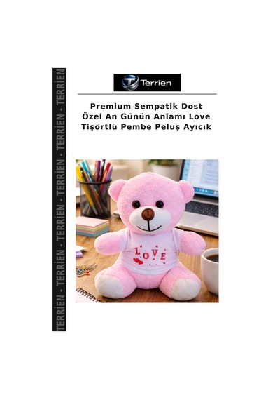 Premium Sempatik Dost Özel An Günün Anlamı Love Tişörtlü Pembe Peluş Ayıcık Çok Renkli