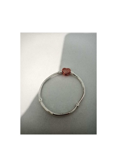 Lunarie Pembe Taşlı Rose Gold Kalp Klipsli Charm Bileklik Gümüş