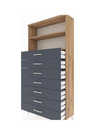 Arges Dolap 2 Raflı 7 Çekmeceli 88x30x182 Çam-antrasit Çam