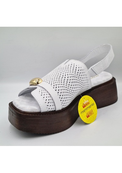 Mammamia D26ys-2920 Beyaz Hakiki Deri Lastikli Kalın Taban 3cm Topuk 5cm Kadın Sandalet