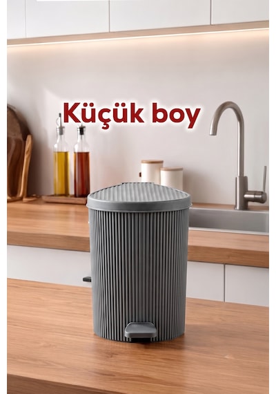 Porsima 0709 Stil 3lü Yuvarlak Pedallı İçi Kovalı Çöp Kovası Seti - Banyo Mutfak Çöp Kovası Takımı Antrasit
