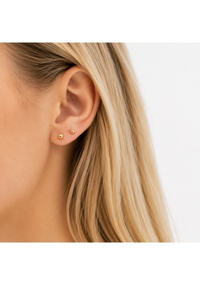 4 Mm Altın Cilalı Top Küpe Minimal Günlük Kadın Küpe 0,48 Gr