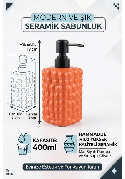 Dekoratif Seramik Bubble Sabunluk -400ml- 17x7x7 Cm Turuncu