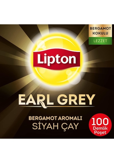 Lipton Earl Grey Demlik Süzen Poşet Bergamot Aramolı Siyah Çay 100'lü Paket