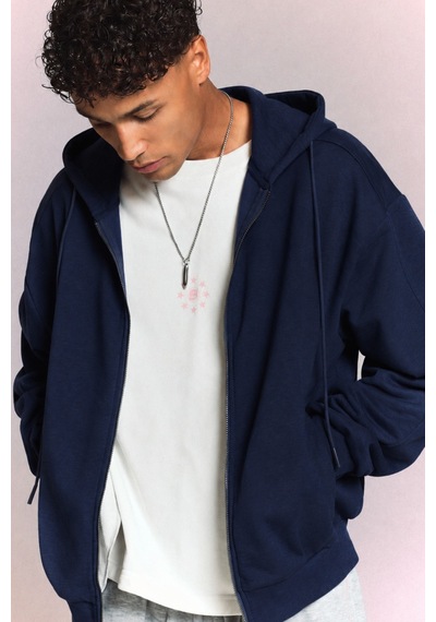 Tarz Cool Erkek 3 İplik Şardonlu Regular Fermuarlı Kapüşonlu Sweatshirt Kalın Kışlık Hoodie Lacivert