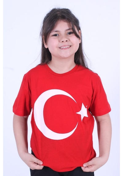 Fyk Kids Atatürk Baskılı Imzalı Unisexs T-shırt Kırmızı - Bayrak Kırmızı