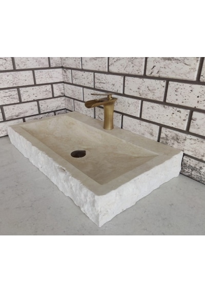 Traverten Yay Patlatma Mermer Lavabo