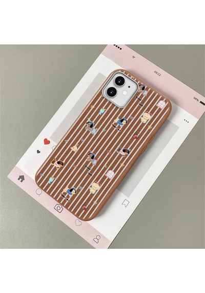 İphone 11 Uyumlu Kahverengi Deri Dokulu Silikon Kamerayı Korur Şok Emici Kılıf 3