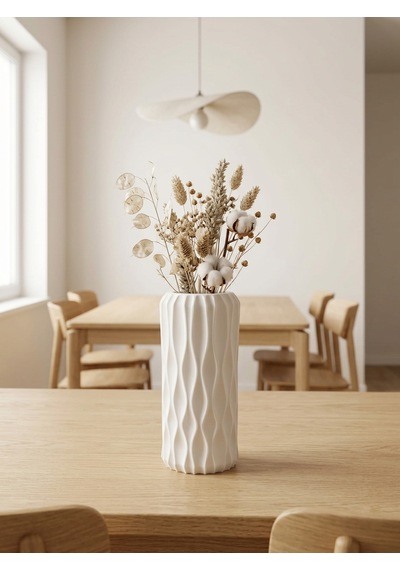 Kaveld Nysa Dekoratif Vazo El Yapımı Modern Minimalist Silindirik Vazo Mermer Tozu Ve Çimento Kompozit Ev Dekoru Beyaz
